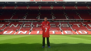 Di María durante su presentación en Manchester United (AFP)